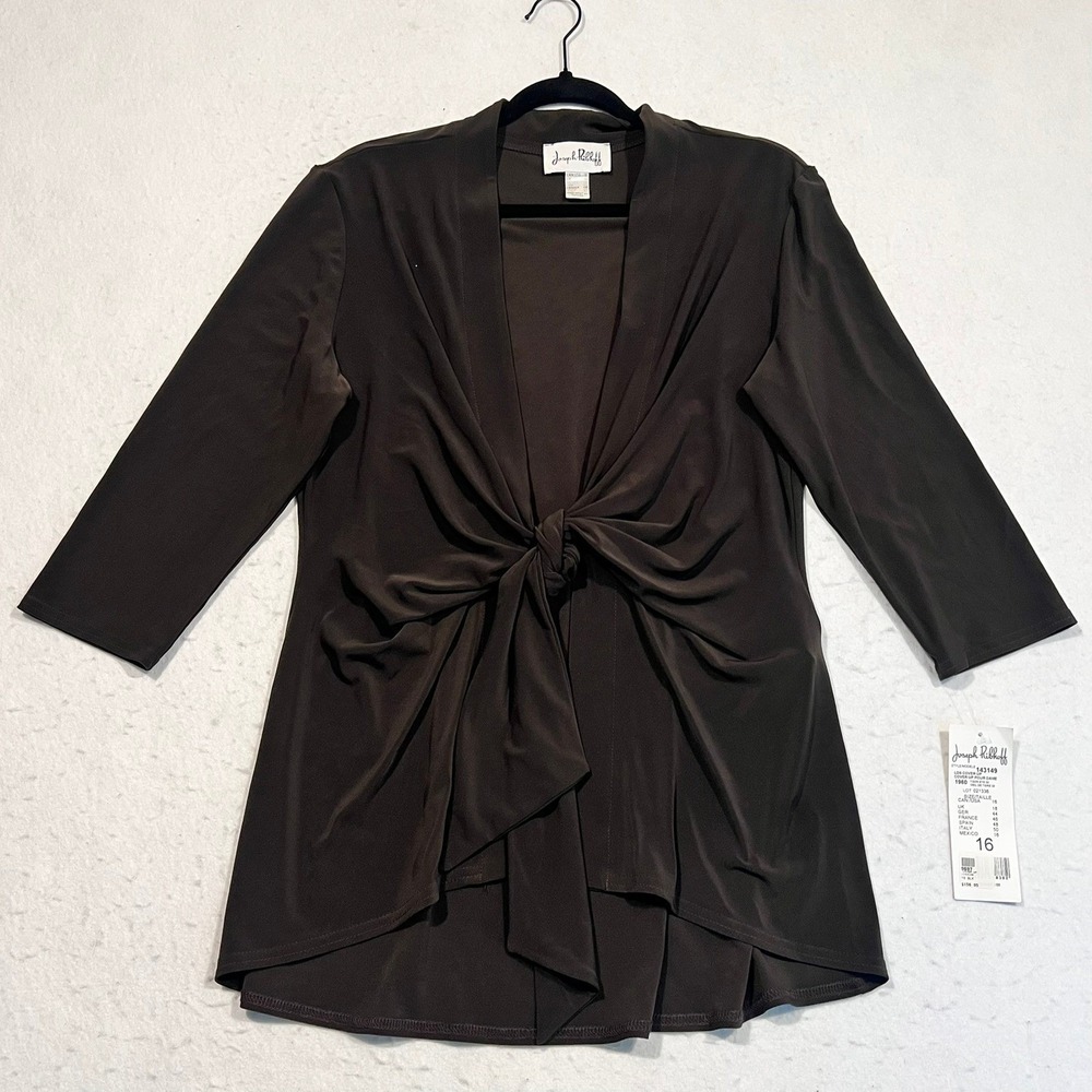 Joseph Ribkoff Black Brown Knot Front Cardigan Cover Up Women's Size 16 NWT‎